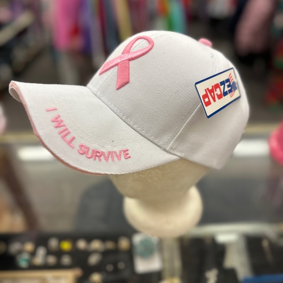 Other - White, Pink Ribbon Cap " I Will Survive" by EZCAP